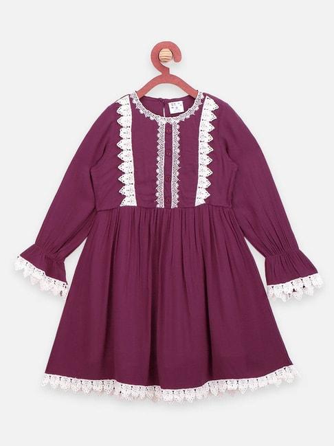 lilpicks kids purple & white cotton emboidery full sleeves dress