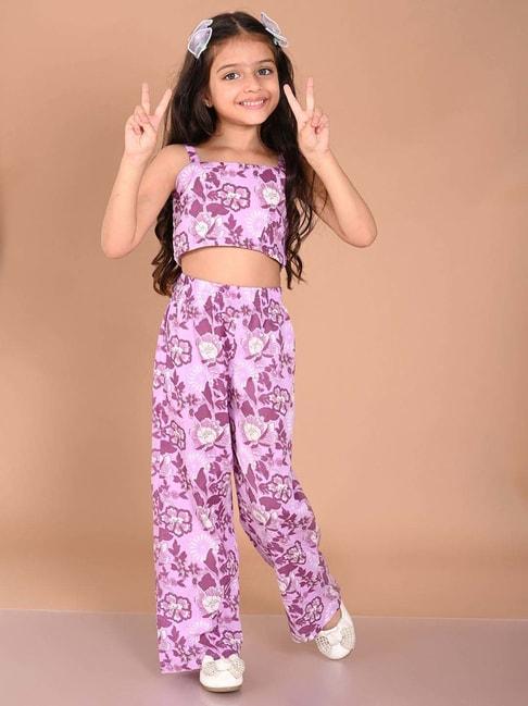 lilpicks kids purple cotton floral print top set