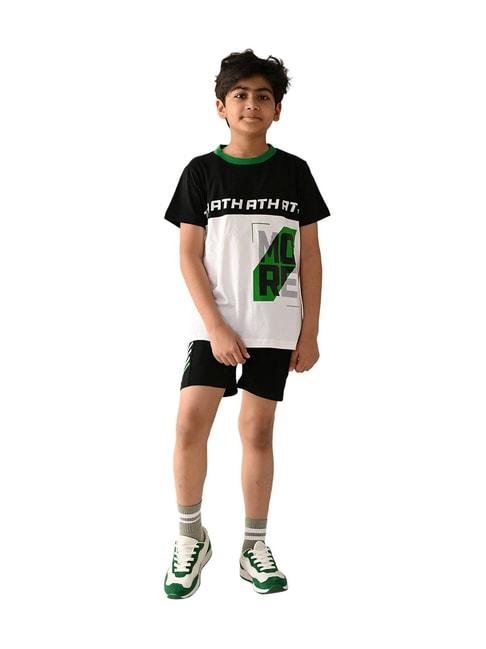 lilpicks-kids-white-&-black-cotton-printed-t-shirt-set