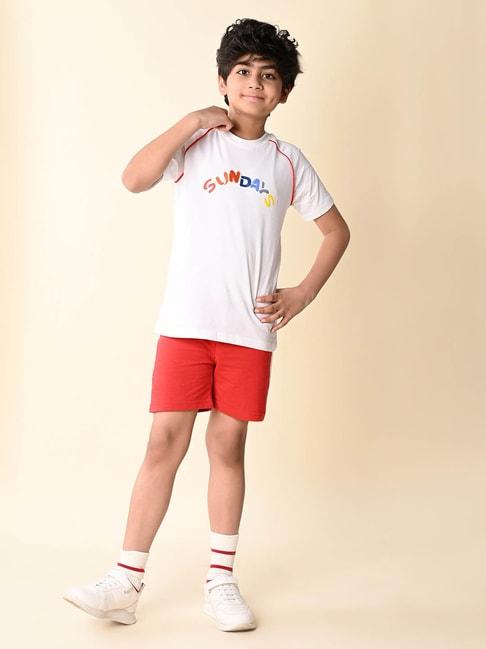 lilpicks kids white & red printed t-shirt with shorts