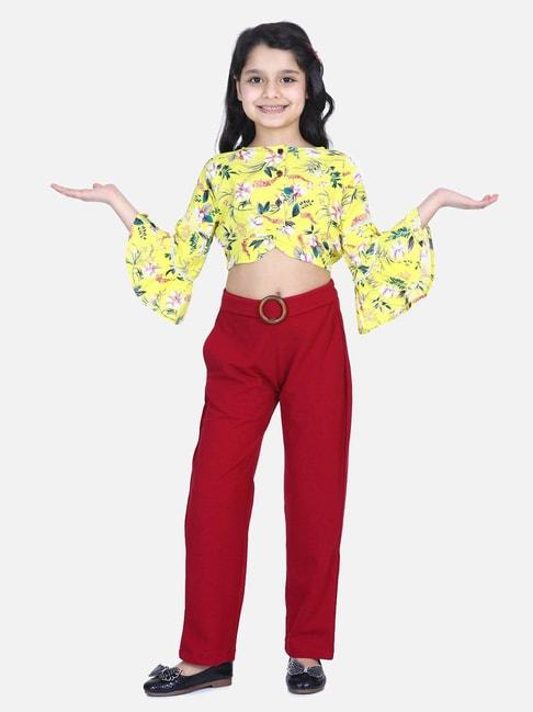 lilpicks-kids-yellow-&-maroon-floral-print-full-sleeves-top-set
