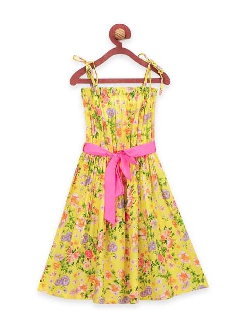 lilpicks kids yellow & pink cotton floral print dress
