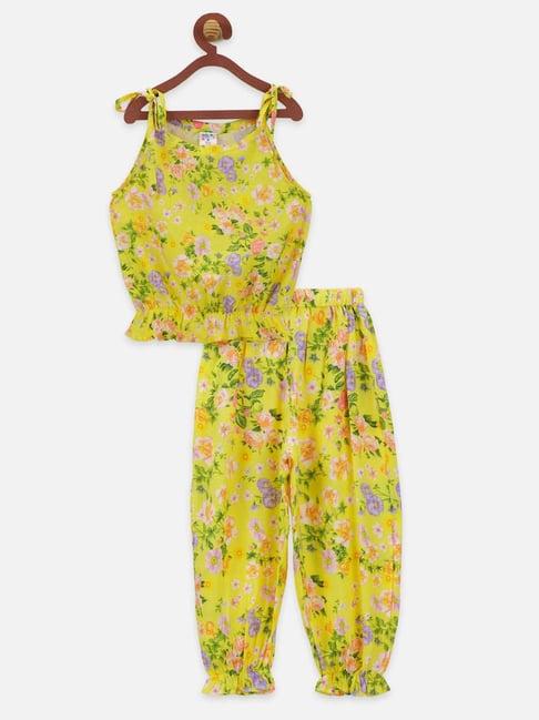 lilpicks kids yellow cotton floral print top set