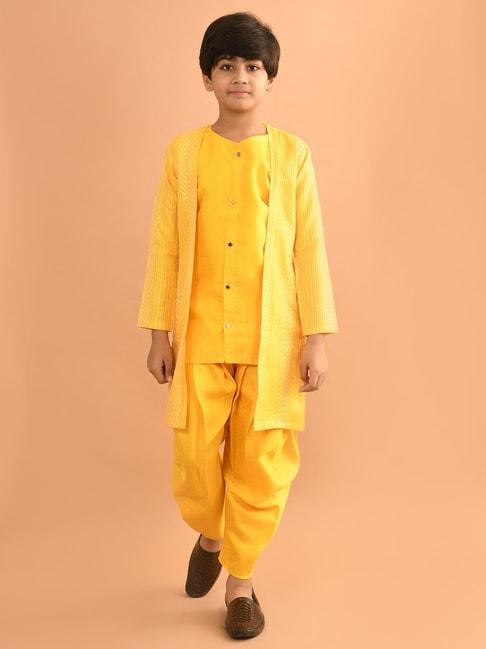 lilpicks kids yellow embellished full sleeves kurta, jacket with dhoti