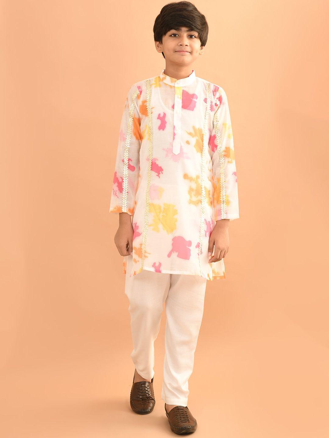 lilpicks boys abstract printed band collar straight kurta with trousers
