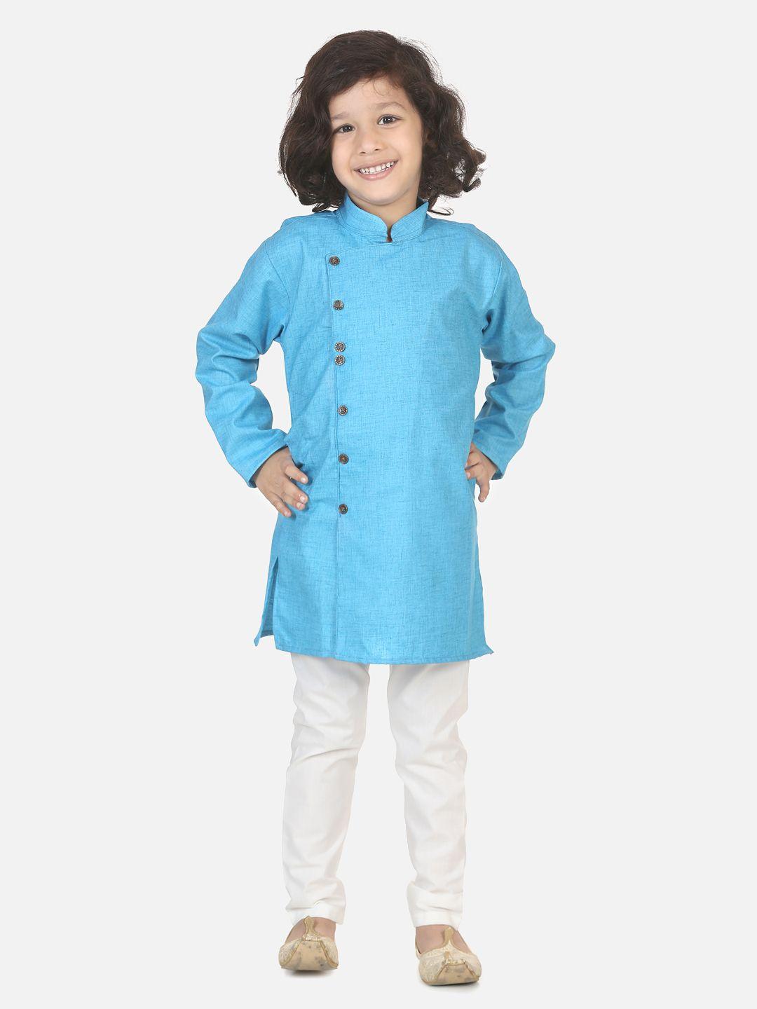 lilpicks boys blue angrakha pure cotton kurta with pyjamas
