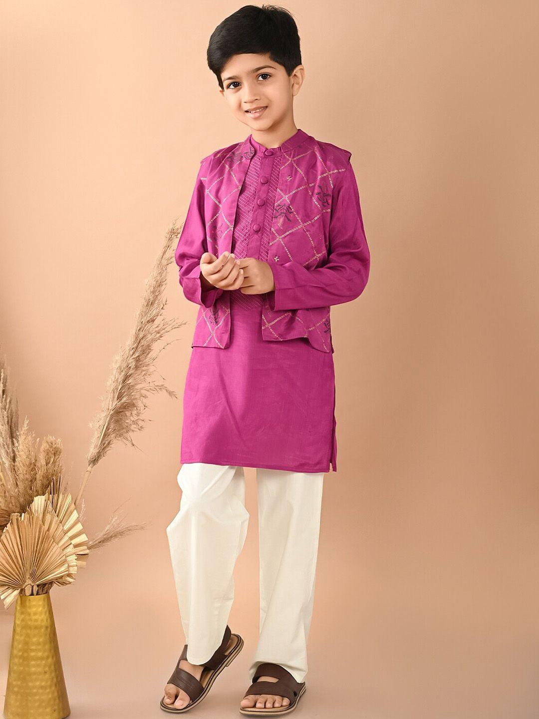 lilpicks boys embroidered regular pure cotton kurta with pyjamas with jacket