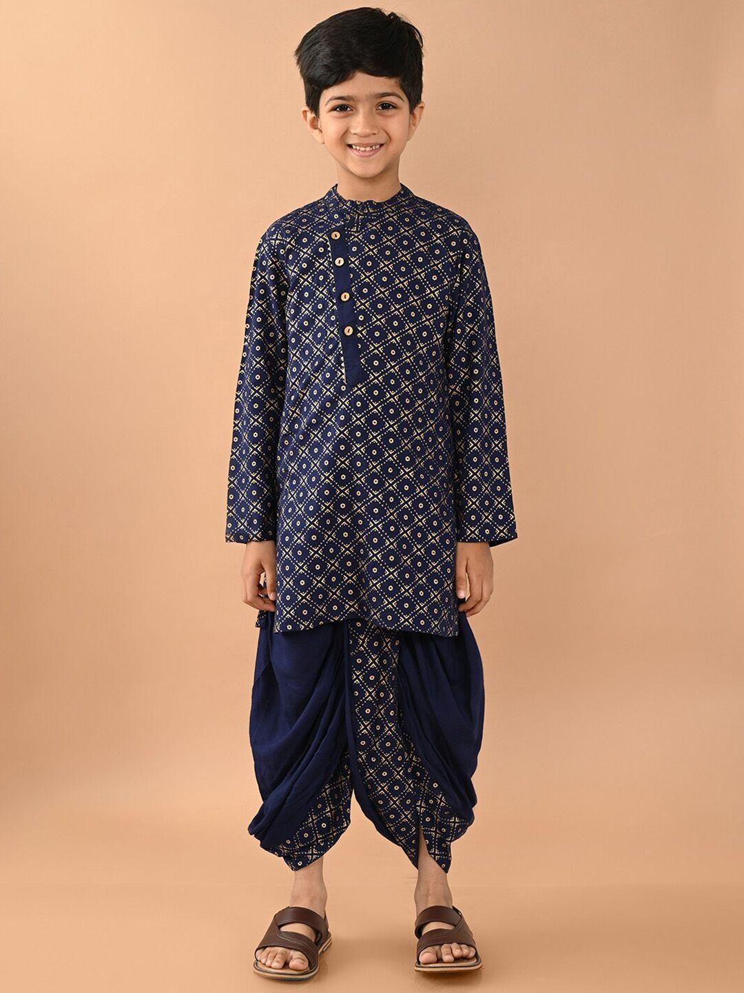 lilpicks boys ethnic motif printed pure cotton kurta with dhoti pants