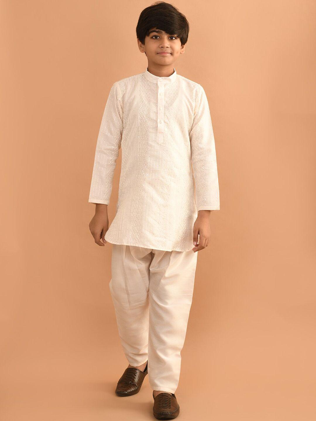 lilpicks boys ethnic motifs embroidered sequinned straight kurta with trousers