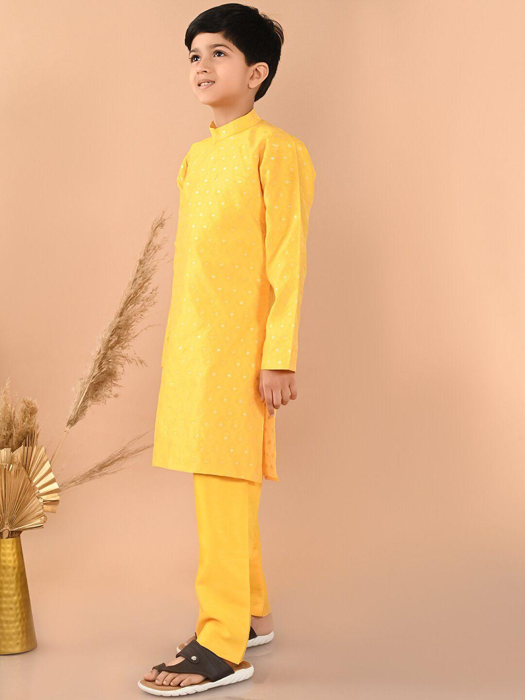lilpicks boys ethnic motifs woven design band collar long sleeve kurta set