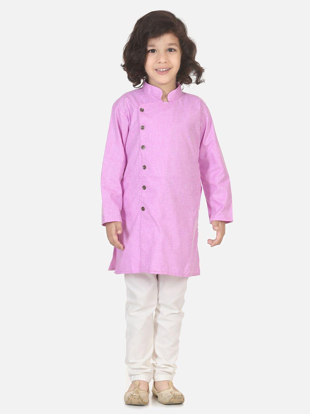 lilpicks boys lavender & cream-coloured solid kurta with pyjamas