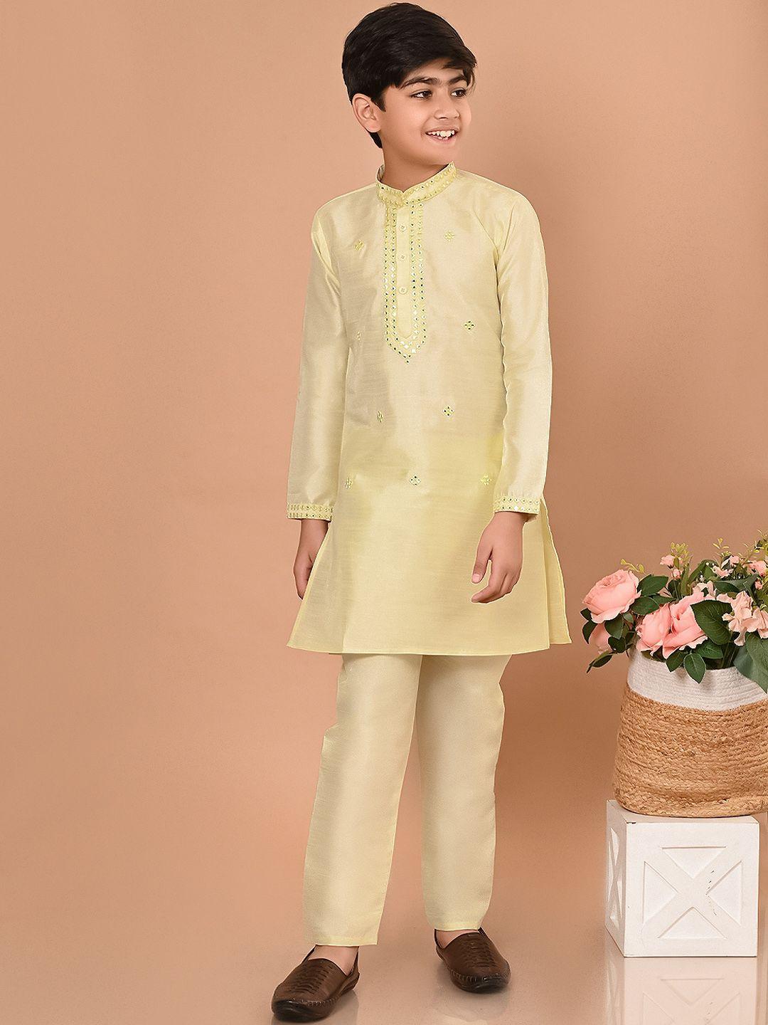 lilpicks boys mandarin collar mirror work silk kurta with pyjamas