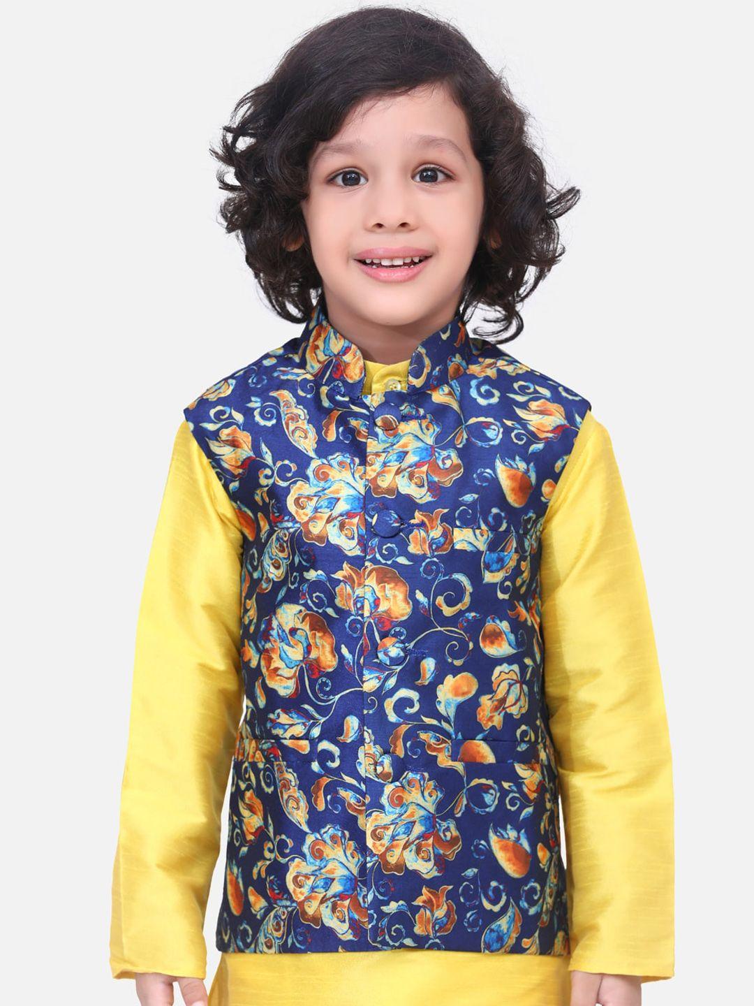 lilpicks boys navy blue & red floral digital printed nehru jacket