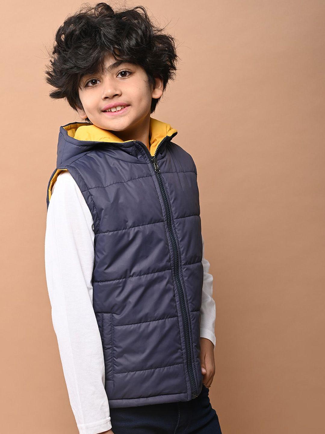 lilpicks boys navy blue yellow lightweight puffer jacket