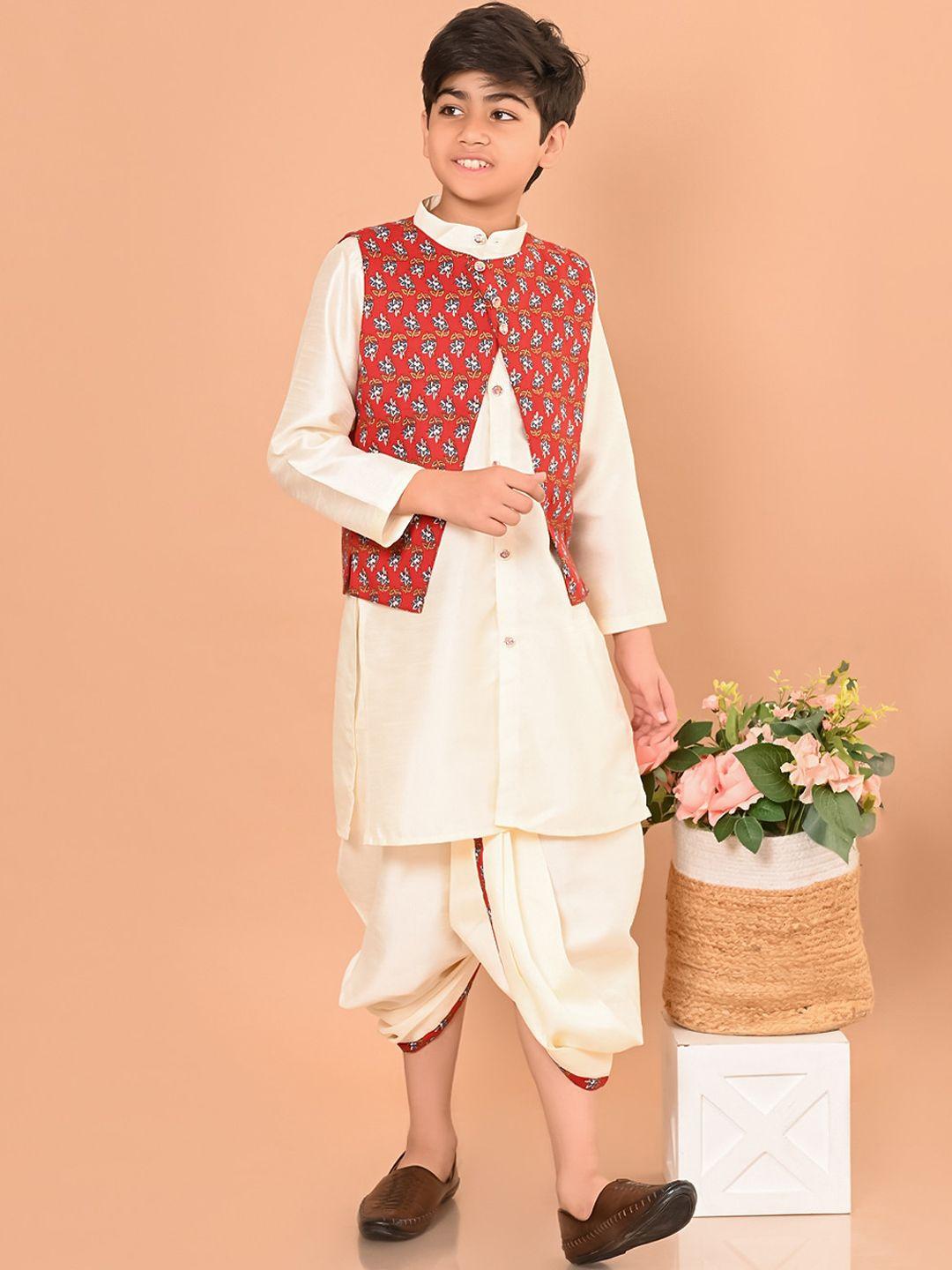 lilpicks boys regular pure cotton kurta with dhoti pants & nehru jacket