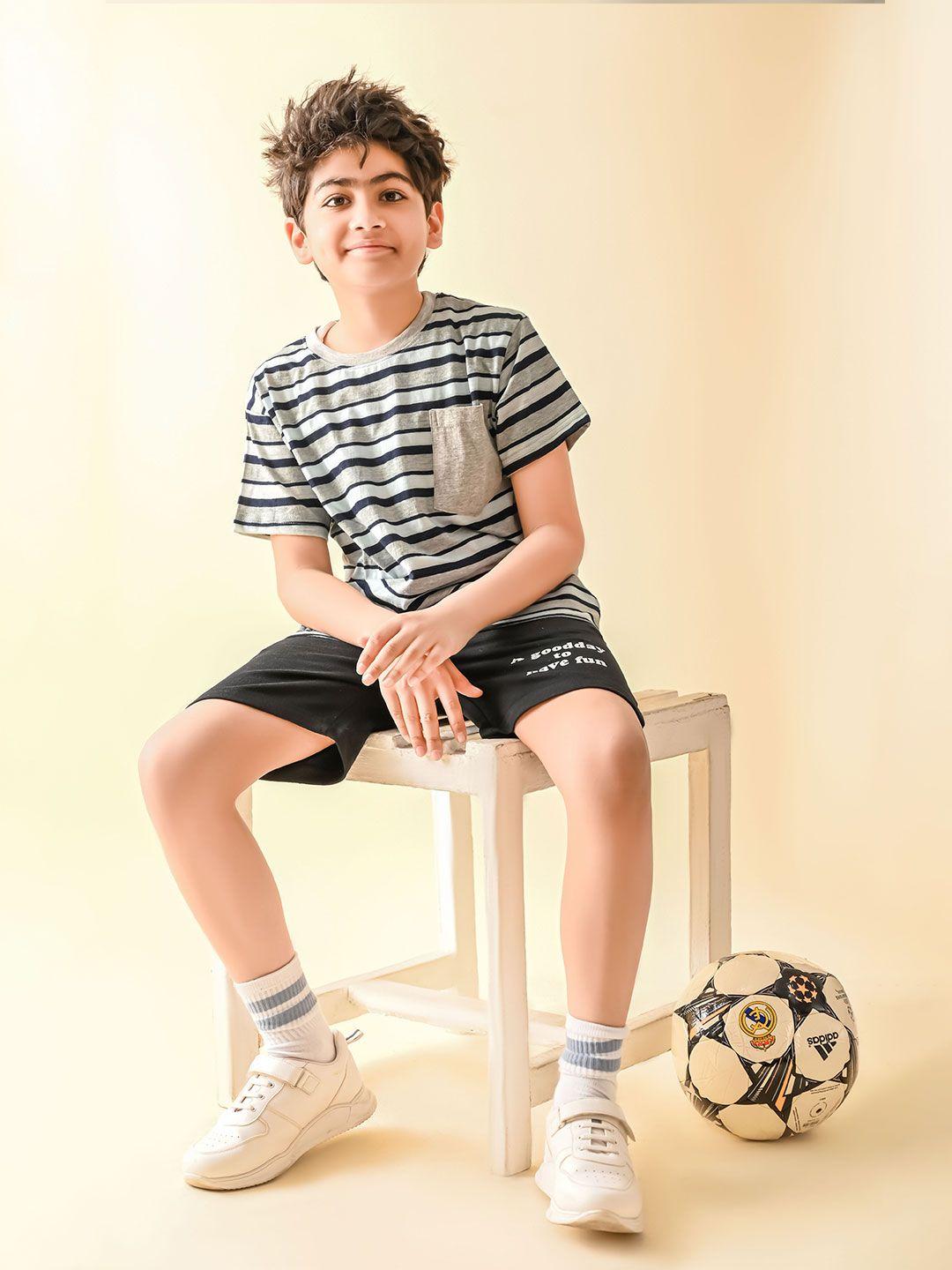 lilpicks boys striped cotton t-shirt with shorts