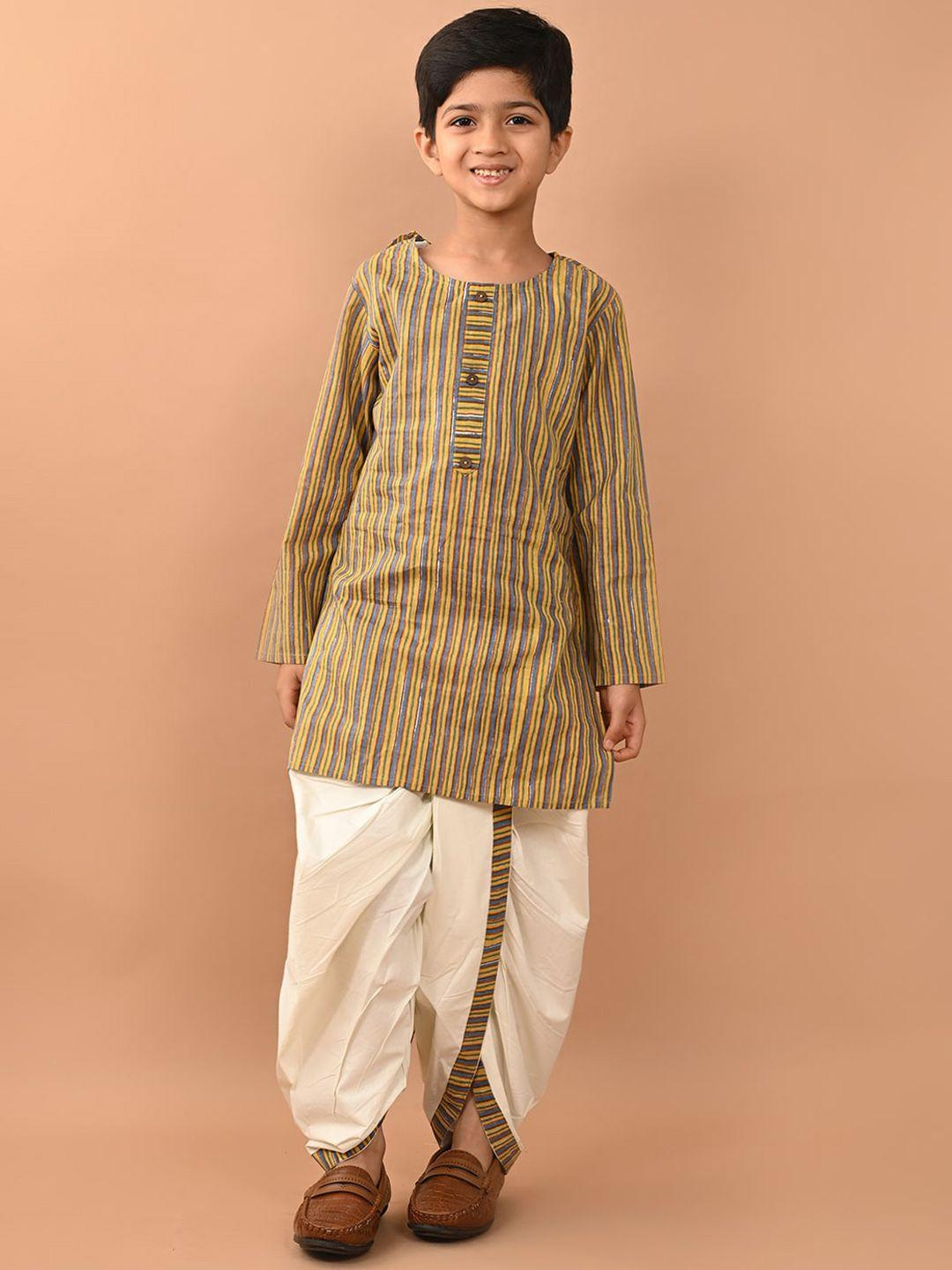lilpicks boys striped pure cotton straight kurta with dhoti pants