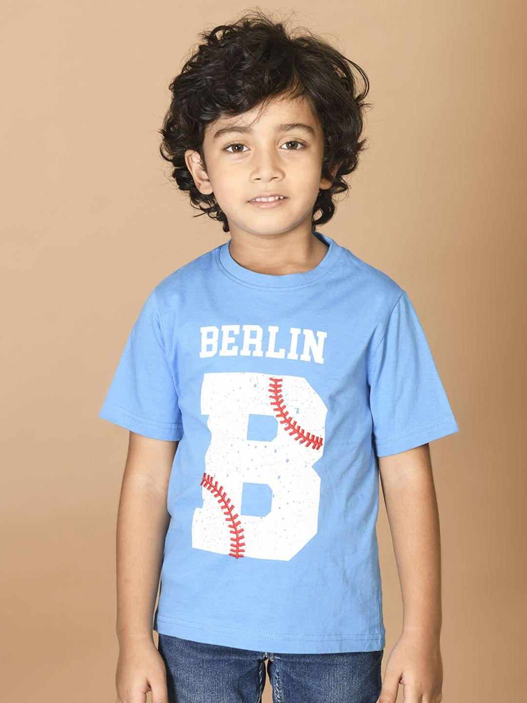 lilpicks boys turquoise blue typography printed t-shirt