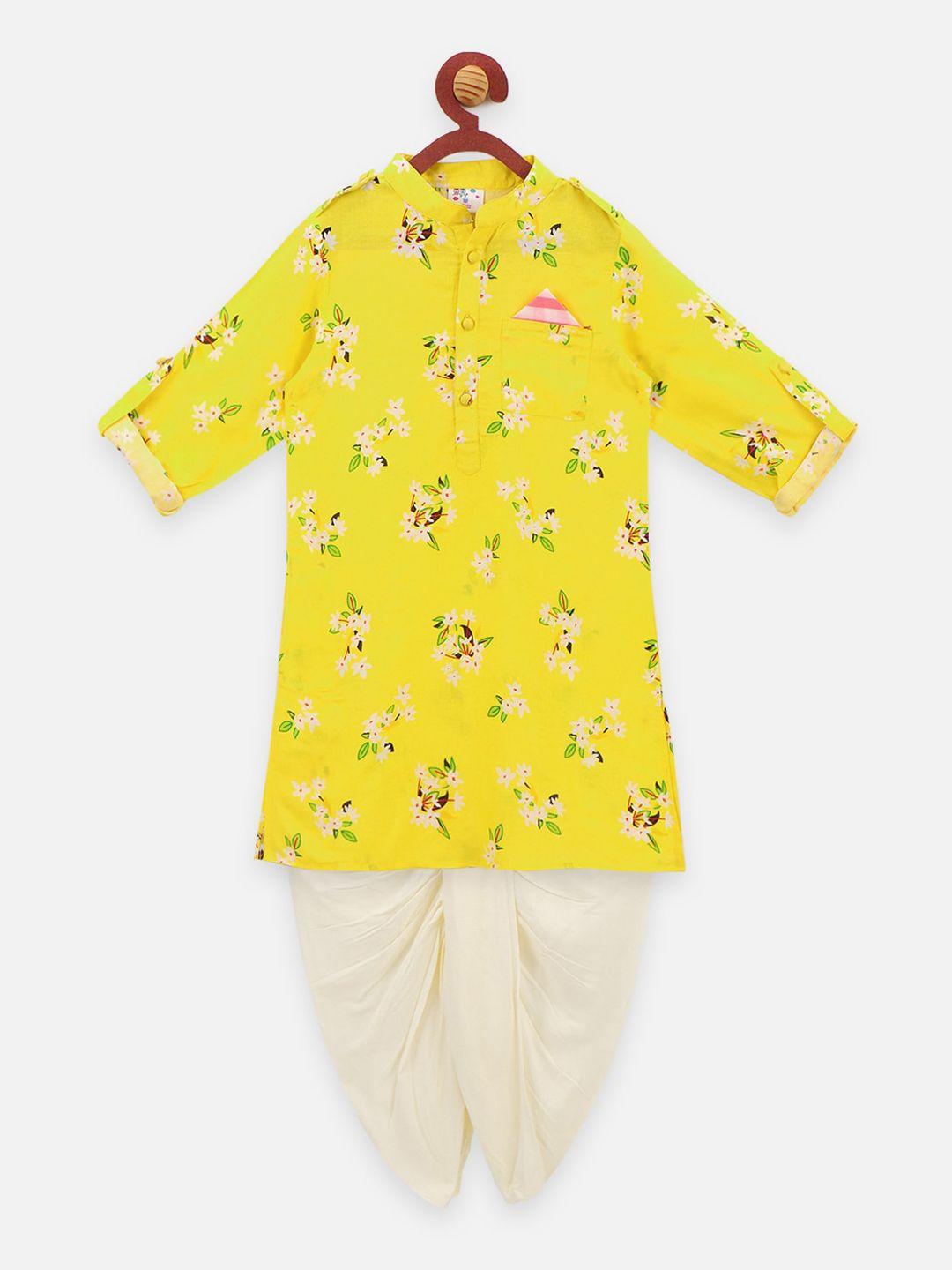 lilpicks boys yellow & cream-coloured printed kurta with dhoti pants