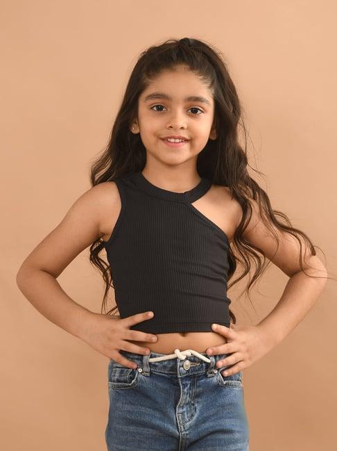 lilpicks kids black solid crop top