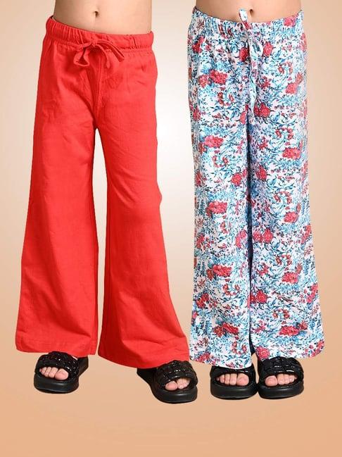 lilpicks kids blue & red cotton floral print pajamas (pack of 2)