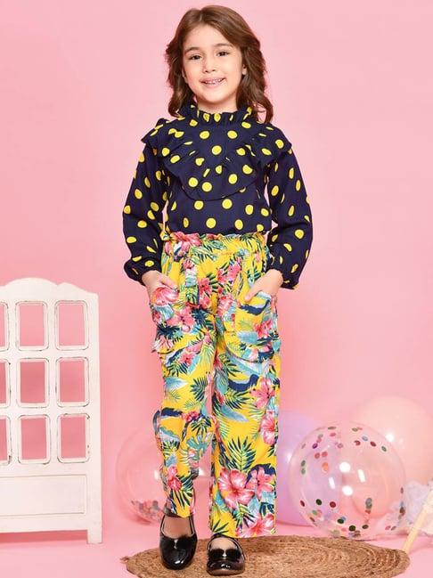 lilpicks kids blue & yellow printed full sleeves top set