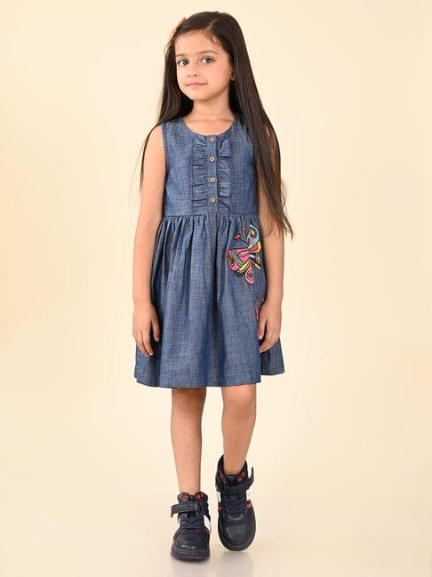 lilpicks kids blue solid dress