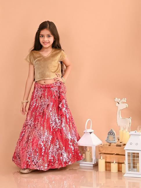 lilpicks kids gold & pink embellished lehenga with choli