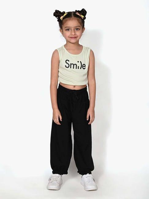 lilpicks kids green & black cotton printed top set