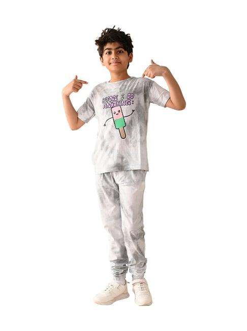 lilpicks kids grey & white cotton printed t-shirt set