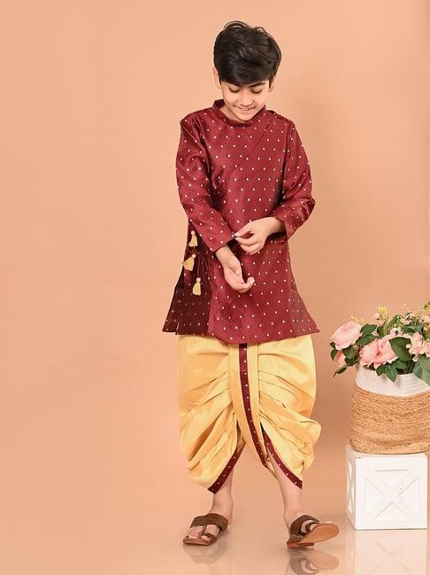 lilpicks kids maroon & beige printed full sleeves kurta with dhoti