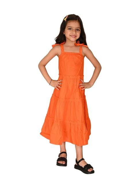 lilpicks kids orange cotton regular fit dress