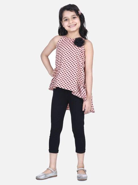 lilpicks kids peach & black printed top set