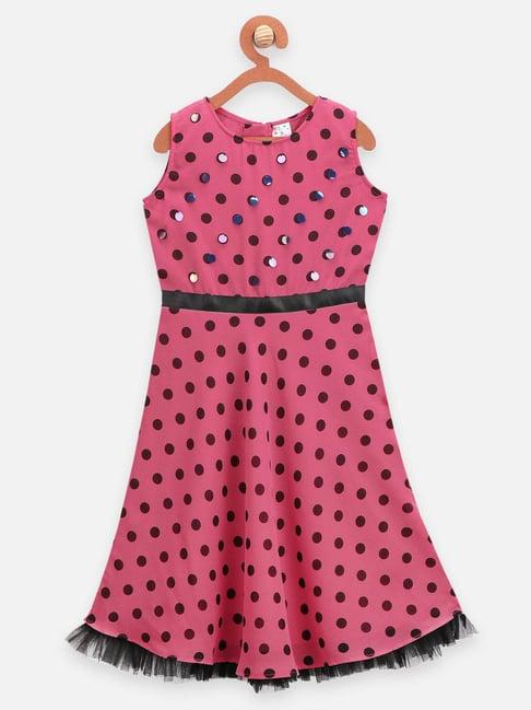 lilpicks kids pink & black printed dress