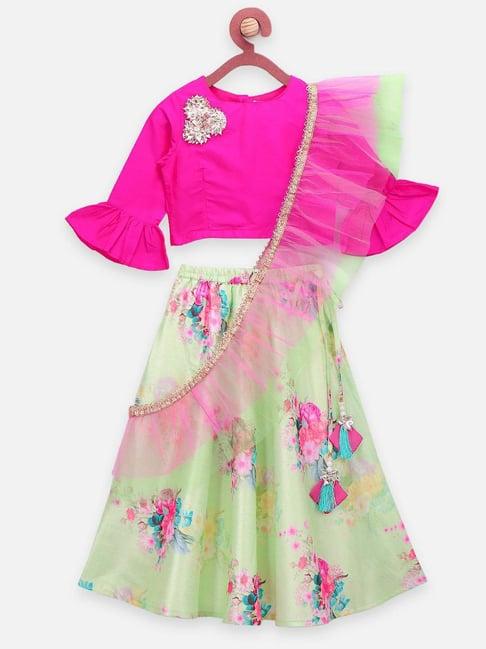 lilpicks kids pink & green embellished lehenga choli