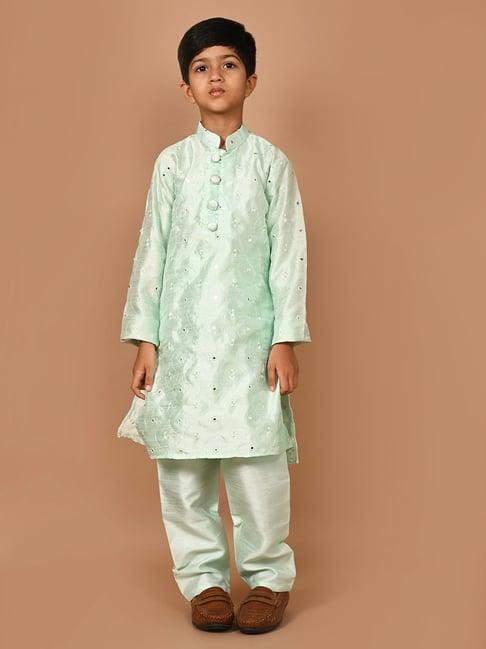 lilpicks kids sea green embellished full sleeves kurta with pyjamas