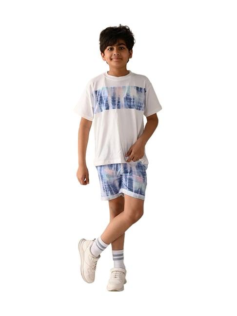 lilpicks kids white & blue cotton printed t-shirt set