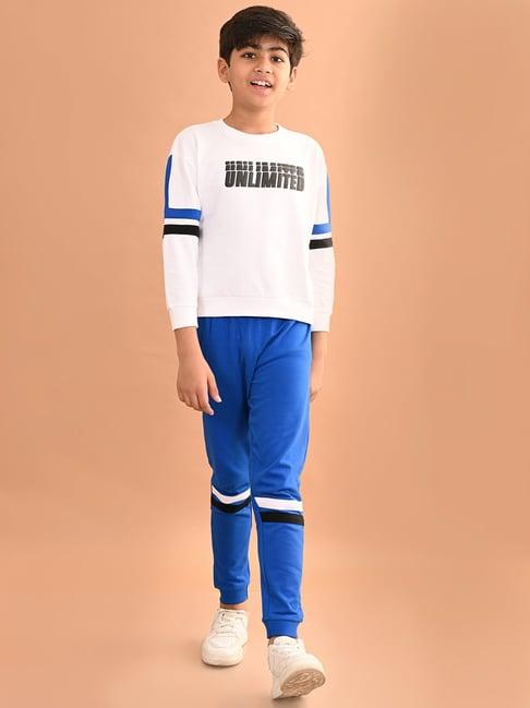 lilpicks kids white & blue printed full sleeves sweatshirt with joggers