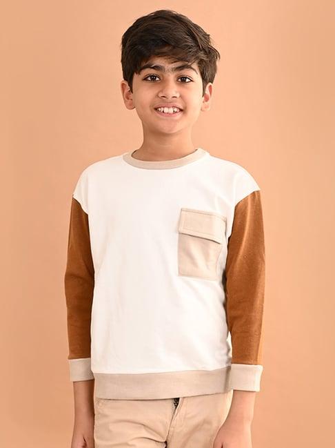lilpicks kids white & brown solid full sleeves sweatshirt
