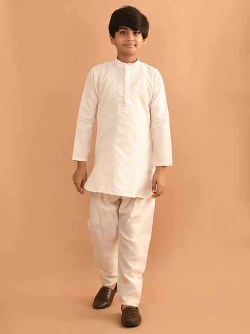 lilpicks kids white embellished full sleeves kurta with pyjamas
