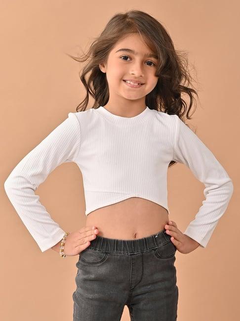 lilpicks kids white solid full sleeves crop top