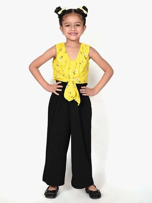 lilpicks kids yellow & black floral print top set