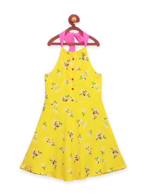 lilpicks kids yellow & pink cotton floral print dress