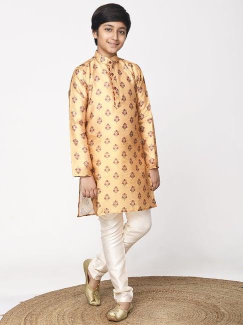 lilpicks kids yellow & white floral print full sleeves kurta set