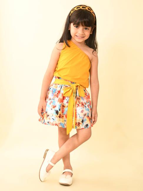 lilpicks kids yellow & white solid top with skirt