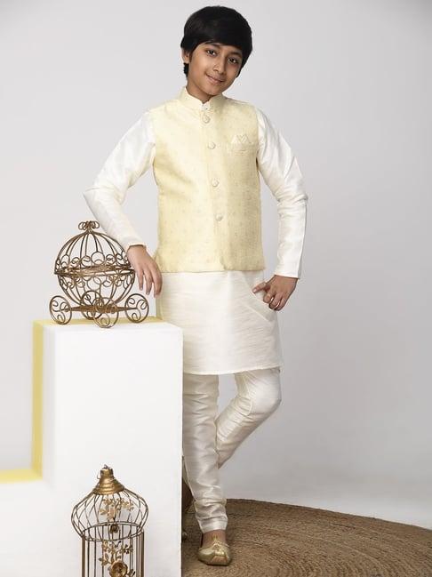 lilpicks kids yellow & white textured pattern full sleeves kurta set