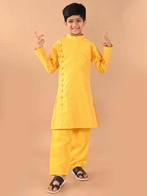 lilpicks kids yellow embroidered full sleeves kurta with pyjamas