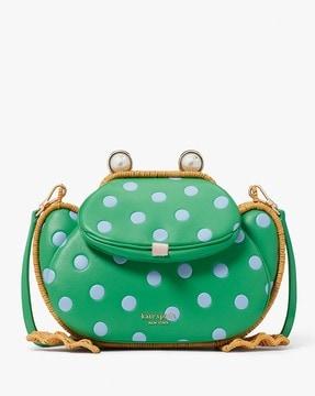 lily polka dot wicker 3d frog crossbody bag