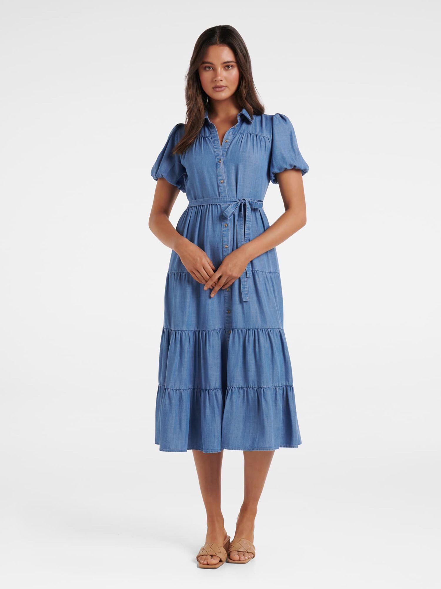 lily denim tiered midi dress (set of 2)