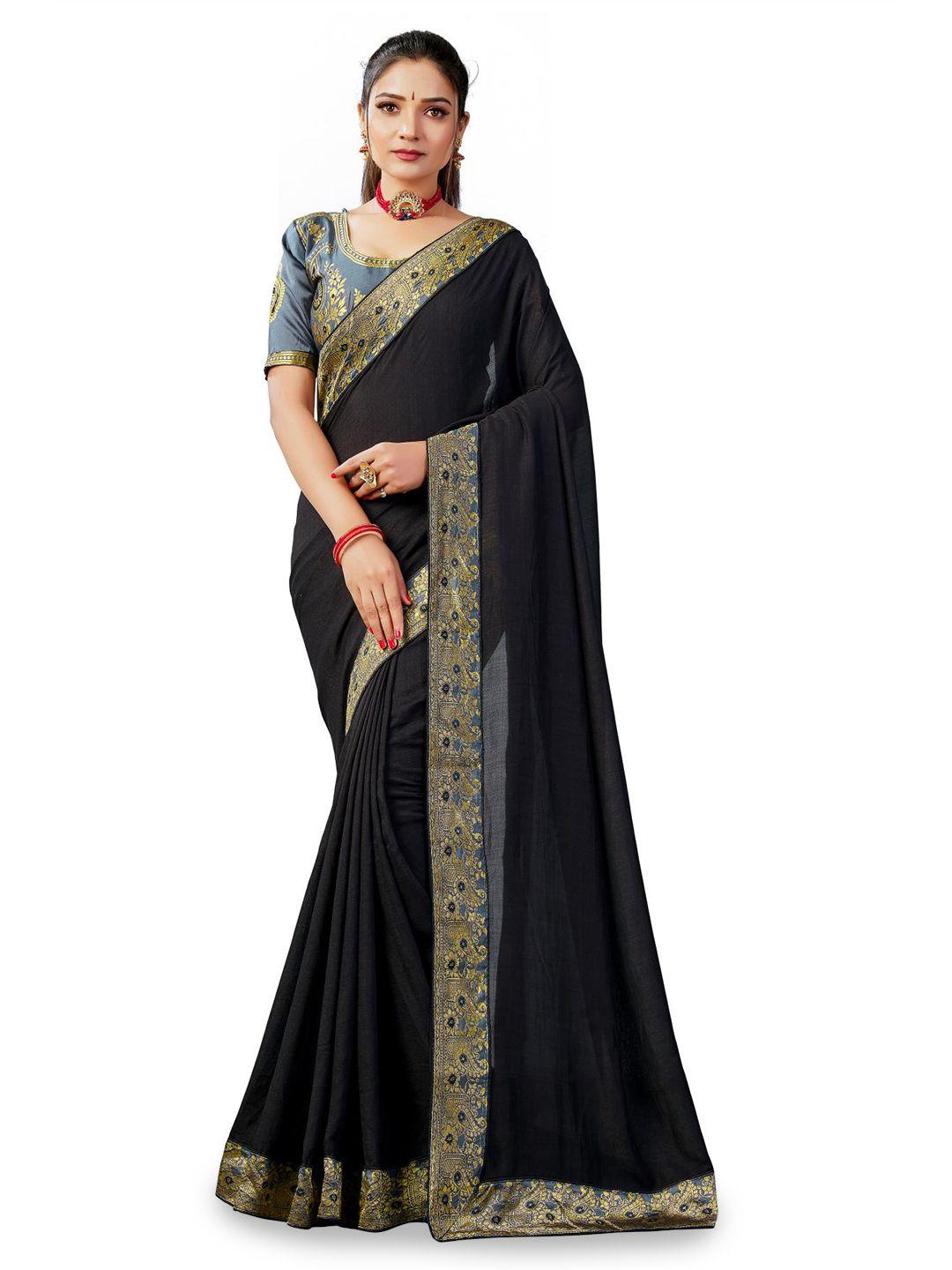 limdo black & gold-toned zari pure silk banarasi saree